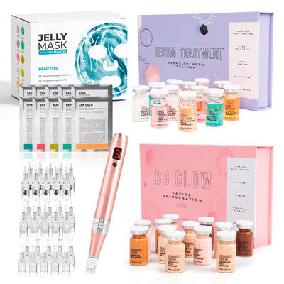 BB Glow Starter kit+ Derma Pen kit 30 Needles + Serum Booster kit + Jelly Mask 10 pcs